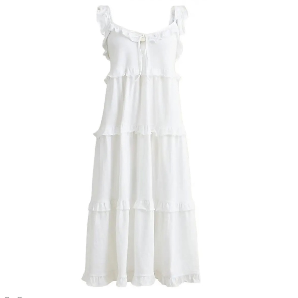 J.Crew White Tiered Knit Keyhole Maxi Dress Ruffle Women’s. Size L